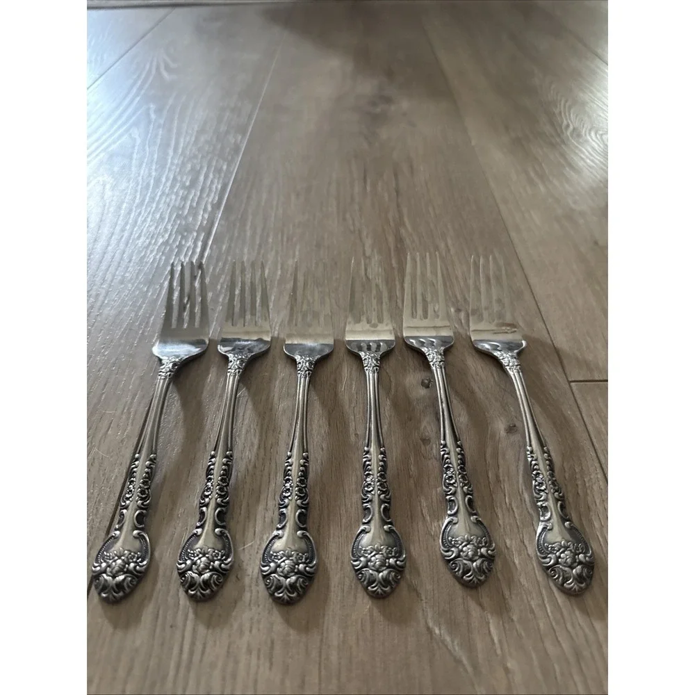 National SONORA Salad‎ Fork Stainless NS Japan Floral Glossy Silverware Lot of 6